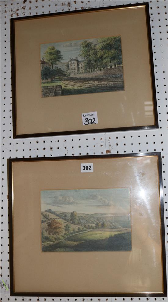 B. A. Lyne, watercolour & pencil drawings Shanklin Church, Isle of Wight & High Street, Ryde & coloured print The Butchers Shop(-)